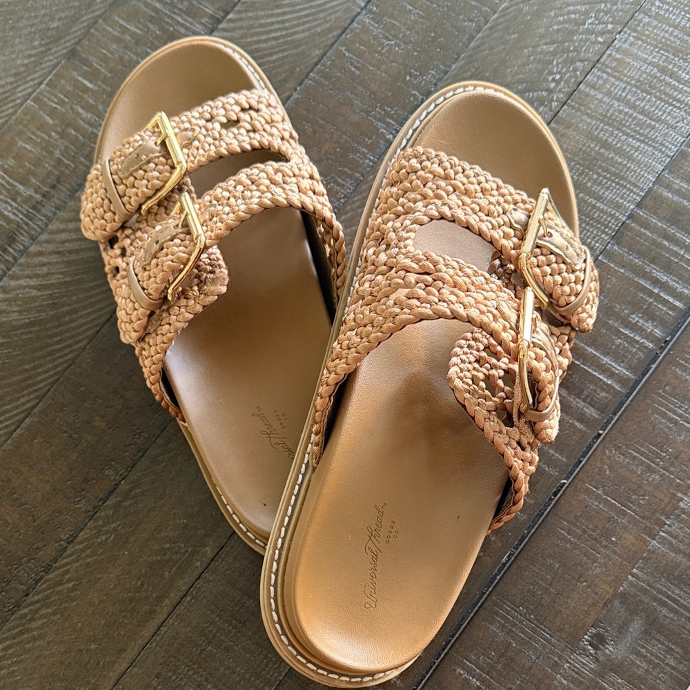 Universal Thread Braided Double Buckle Slide Sandals in Tan - Picture 2 of 5